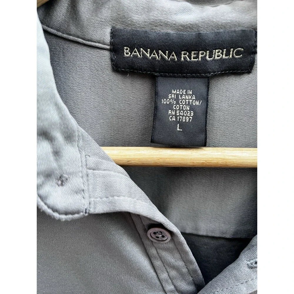 Banana Republic Gray Utility Polo Shirt Large 100% Cotton Long Sleeve Casual